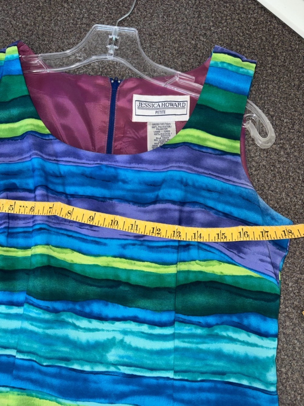 Jessica Howard Petite Multicolor Striped Shift Dress - Blue/Green/Purple - Picture 4 of 5